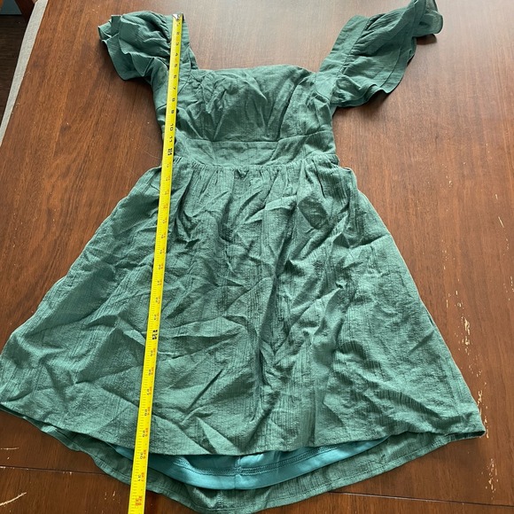 Women's Flutter Sleeve Mini Dress Hunter Green Size S Tie‎ Back Fairy Party Soft - Picture 10 of 14